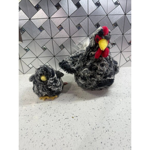 Douglas Plush Pepper Black White Chicken Hen #1785 w Chick Stuffed Animal Bird - Picture 1 of 10